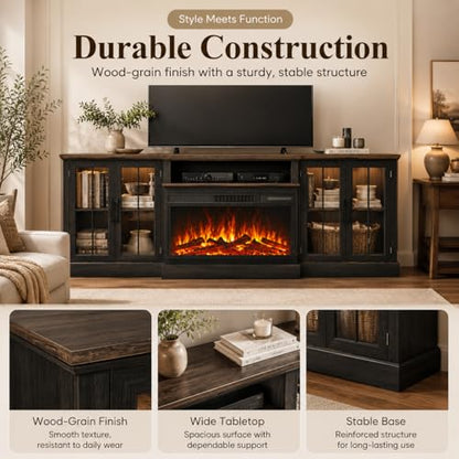 Black 98" Farmhouse TV Stand with 36" Fireplace for Living Room, view 7