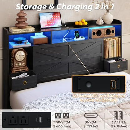 Queen Bed Frame with Storage Headboard, view 5