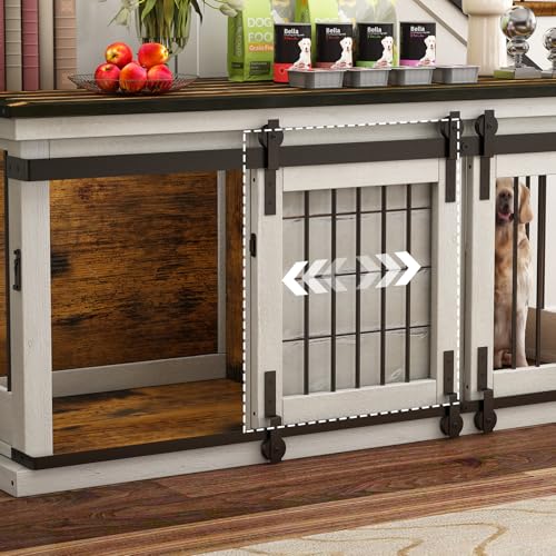 62" Farmhouse Dog Crate Furniture for 2 Large Dogs, Antique White, view 5