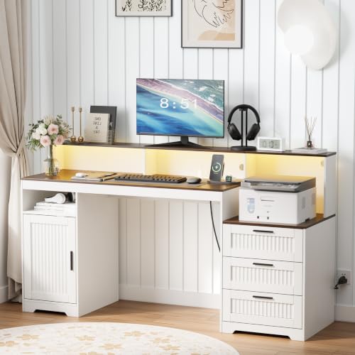 65" Farmhouse Home Office Desk with 3 Drawers and LED Lights, view 2