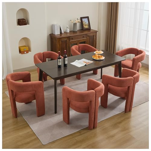 Modern Barrel Dining Chairs Set of 4, Upholstered Linen Dining Room Chair with Wooden Legs, Accent Chairs with Arms, Comfy Side Armchairs for Kitchen/Dining Room/Living Room, Orange
