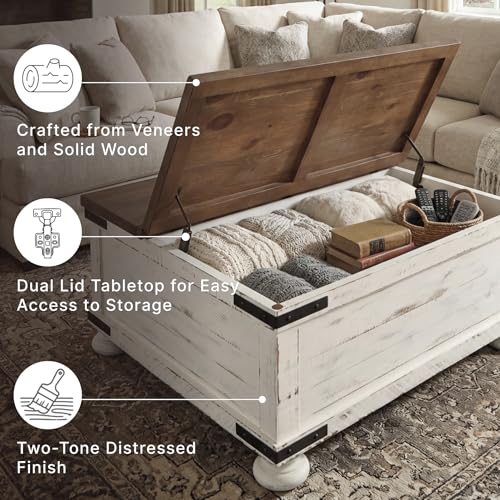 Distressed white farmhouse lift top coffee table with storage, view 5