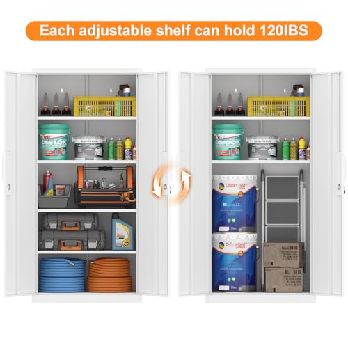 Metal Locking Cabinet,Metal Storage Cabinet with Doors and Shelves,Tall White Cabinets for Home Office,Garage,Warehouse