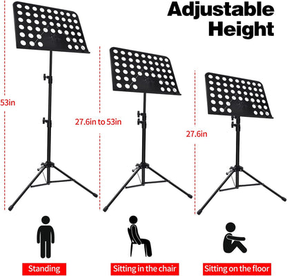 1/2/3 Pack Sheet Music Stand, Adjustable Music Stand with Carrying Bag, Professional Music Book Holder Music Sheet Clip Holder for Guitar, Ukulele, Violin Players(Standard Version, 1 Pack)
