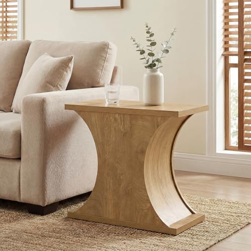 Tribesigns 31.5" Modern Side Table, Rectangle Narrow End Table with Hourglass Base, Farmhouse Wooden Nightstand for Small Spaces, for Living Room, Bedroom (1)