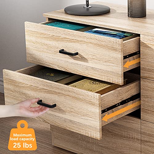 Dresser for Bedroom, 6 Drawer Double Dresser, Modern Chest of Drawers with Deep Drawers, TV Stand Large Storage Organizer for Living Room, Closet (Light Oak)