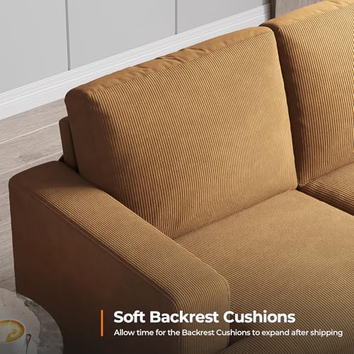 89 Inch Sofa with Extra Deep Seats Oversize, 3 Seater Sofa for Living Room, Modern Couch and Sofa, Comfy Armrests and Seats and Backrests, Easy Installation, Corduroy Fabric Ginger Yellow