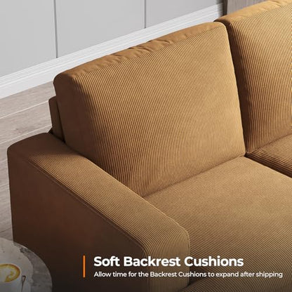 89 Inch Sofa with Extra Deep Seats Oversize, 3 Seater Sofa for Living Room, Modern Couch and Sofa, Comfy Armrests and Seats and Backrests, Easy Installation, Corduroy Fabric Ginger Yellow