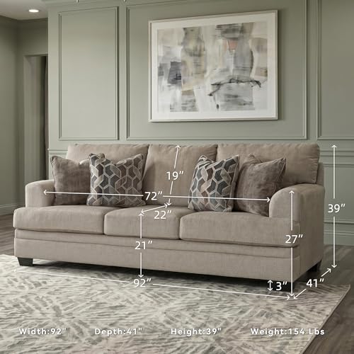 Signature Design by Ashley Stonemeade Sofa Couch, No Assembly Required Standard 3 Seater, Taupe Chenille with Reversible Cushions, Casual Living Room Seating, 92 Inch