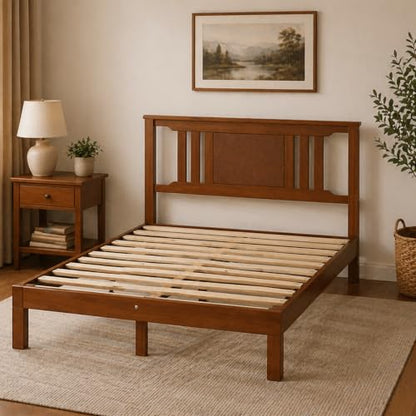 Brown Solid Wood Platform Bed Frame with Slat Support, view 5