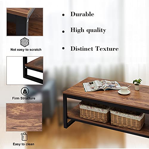 Wood Coffee Table with Storage Shelf 41.7in Industrial Table for Living Room, Brown