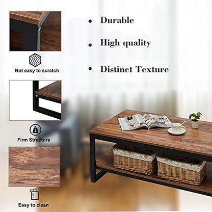 Wood Coffee Table with Storage Shelf 41.7in Industrial Table for Living Room, Brown
