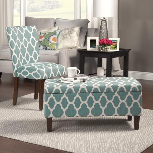 36" Storage Ottoman Bench with Hinged Lid - Teal Geometric