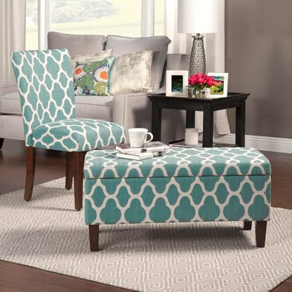 36" Storage Ottoman Bench with Hinged Lid - Teal Geometric