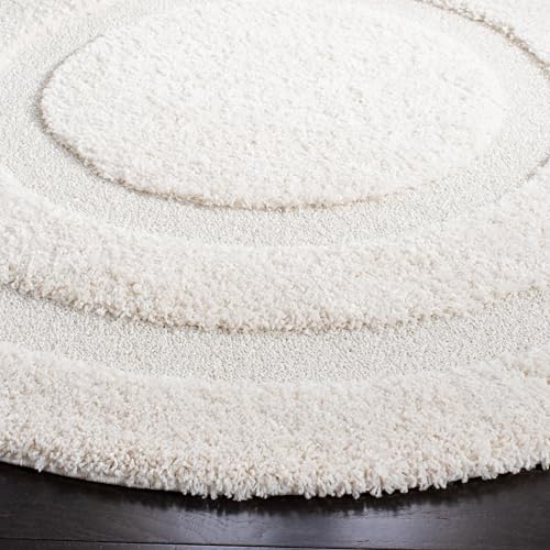 SAFAVIEH Florida Shag Collection Area Rug - 3' Round, Creme/Creme, Geometric Design, Plush 1.2 Inch Thick Ideal for High Traffic Areas in Living Room, Bedroom, Dining (SG454-1111)