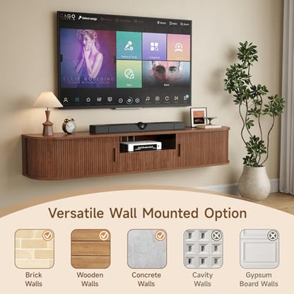 70" Floating TV Stand with Drawer for TVs up to 80", Walnut, view 7