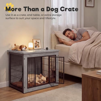 3-in-1 Wooden Dog Crate Furniture, Side Table & Kennel with Cushion, view 6
