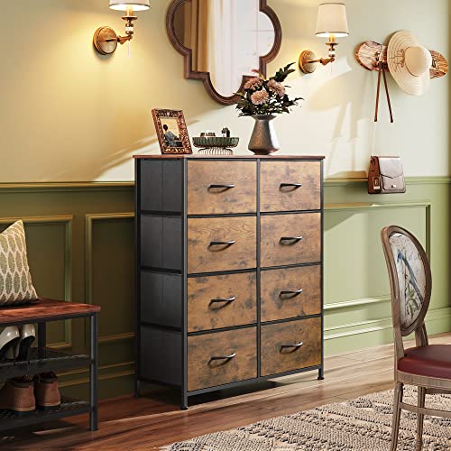 8 Drawer Fabric Dresser for Bedroom, Tall Storage Tower, Rustic Brown, view 5