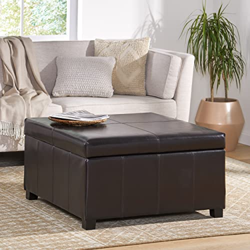 Living Berkeley Brown Leather Square Storage Ottoman, Espresso