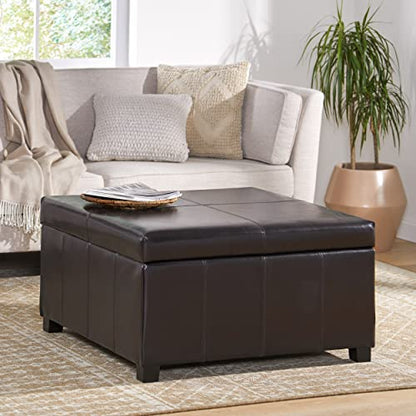 Living Berkeley Brown Leather Square Storage Ottoman, Espresso