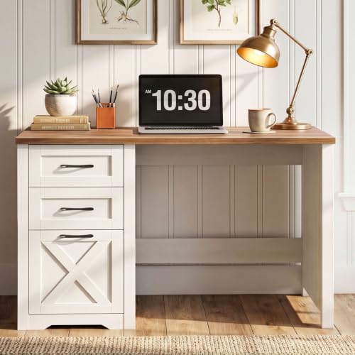 Farmhouse 47” Executive Desk with A File Drawer, Unique White, view 6