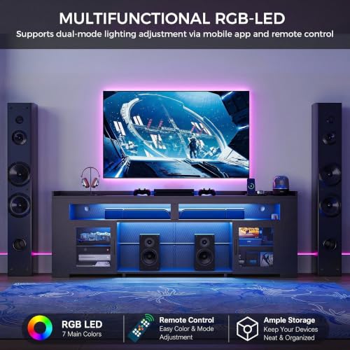 TV Stand with Charging Station & LED Lights, Fits TVs UP to 75 Inch, view 6