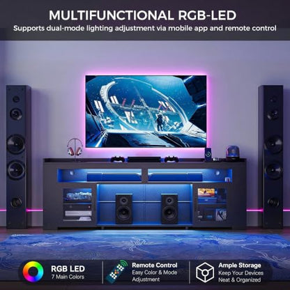 TV Stand with Charging Station & LED Lights, Fits TVs UP to 75 Inch, view 6