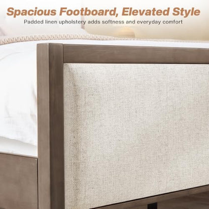 Queen Solid Wood Bed Frame 50" Tall Headboard&Footboard, Ash Grey, view 6