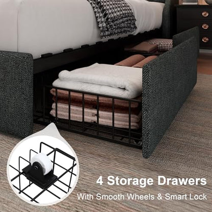 King Size Bed Frame with 4 Storage Drawers, view 6