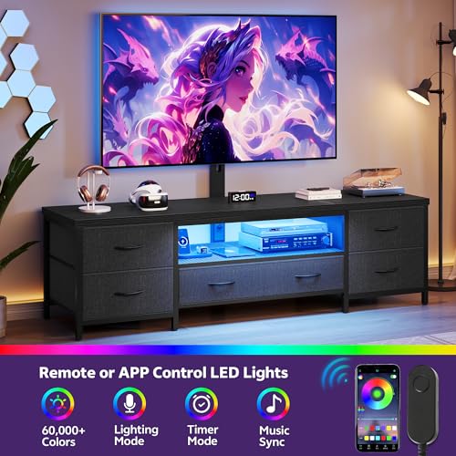 TV Stand with Mount for 75 Inch TV, w/LED & Outlets, 71'' Black, view 5
