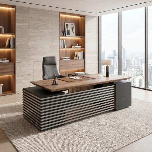 86.61In L Shaped Executive Standing Desk with Drawers, view 5