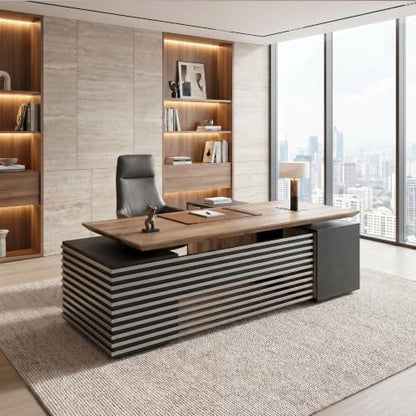 86.61In L Shaped Executive Standing Desk with Drawers, view 5