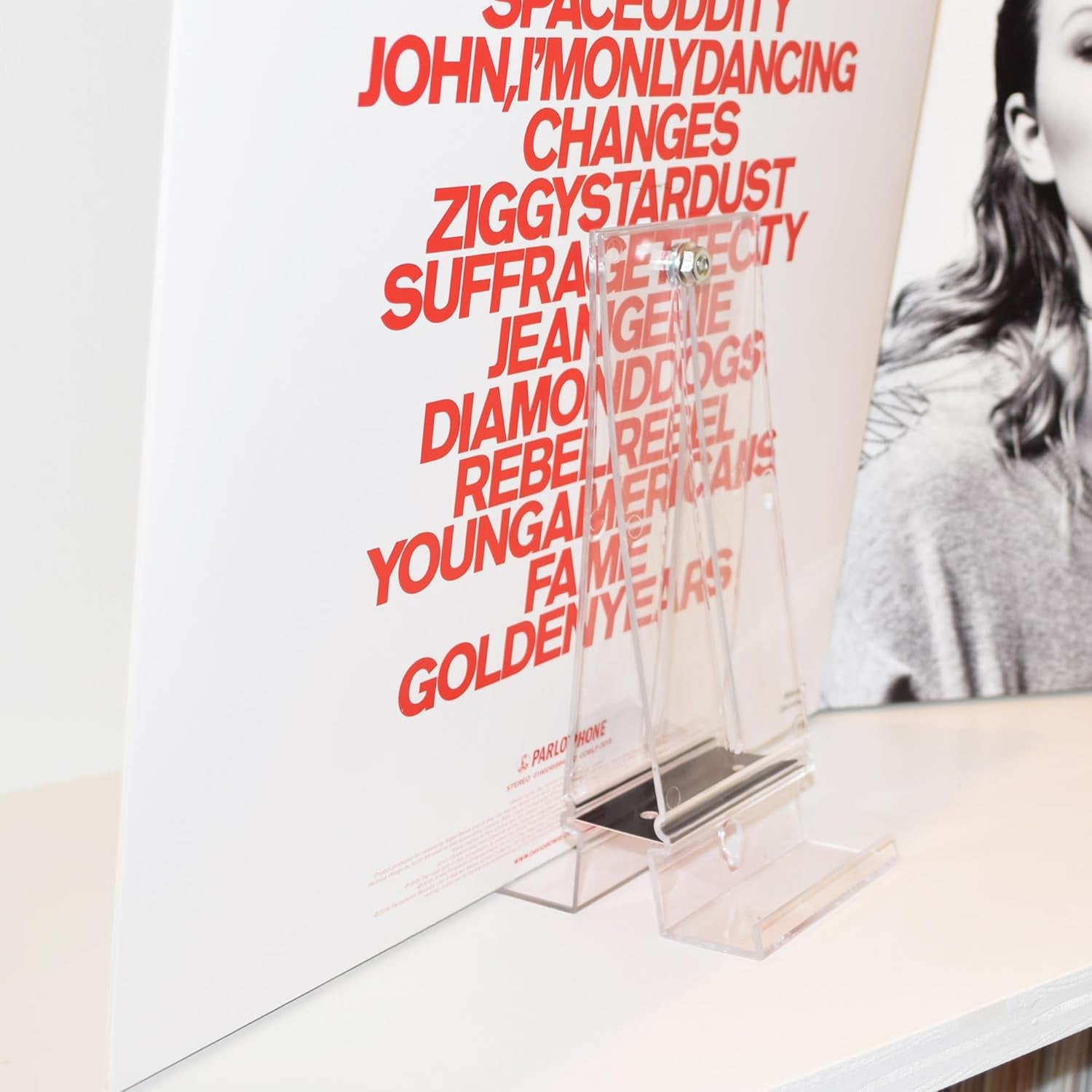 Album Mount 5 Pack Wall Mount Album Frame Brackets or Shelf Stand, Adjustable, Clear to Display Vinyl Records
