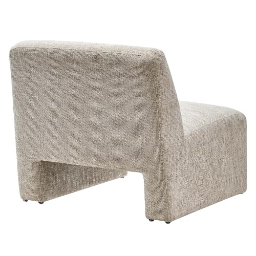 Amita Chenille Upholstered Oversized Accent Lounge Khaki – Plush, Comfy Slipper, Ideal, Armless Sofa Corner Chair for Reading Nook or Living Room Furniture