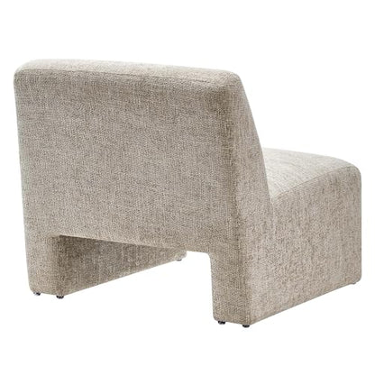 Amita Chenille Upholstered Oversized Accent Lounge Khaki – Plush, Comfy Slipper, Ideal, Armless Sofa Corner Chair for Reading Nook or Living Room Furniture