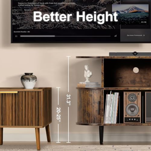 Large Record Player Stand with Storage and Shelves, Brown, view 3