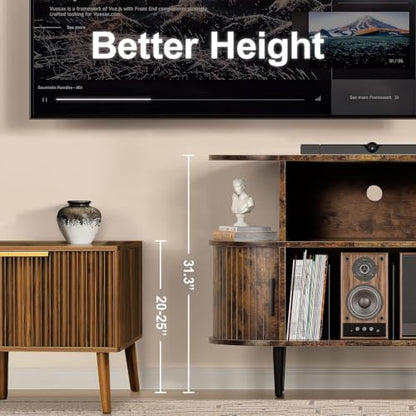 Large Record Player Stand with Storage and Shelves, Brown, view 3
