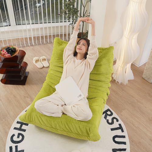 Fireside Chair, Mid Century Armless Floor Sofa, Soft Premium Corduroy Floor Lounge Chair, Foam Sofa Accent Chair for Living Room Bedroom and Office, Lime