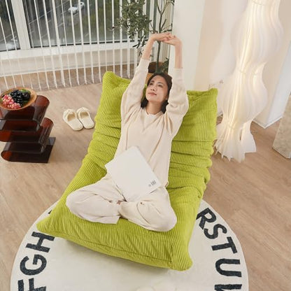 Fireside Chair, Mid Century Armless Floor Sofa, Soft Premium Corduroy Floor Lounge Chair, Foam Sofa Accent Chair for Living Room Bedroom and Office, Lime