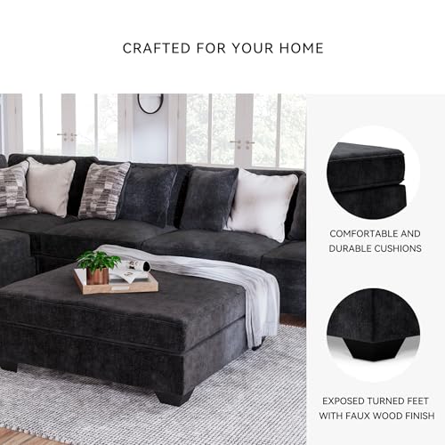 Signature Design by Ashley Lavernett Contemporary Square Oversized Accent Ottoman, Dark Gray