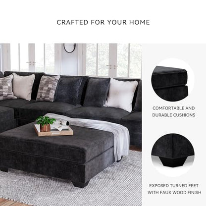 Signature Design by Ashley Lavernett Contemporary Square Oversized Accent Ottoman, Dark Gray