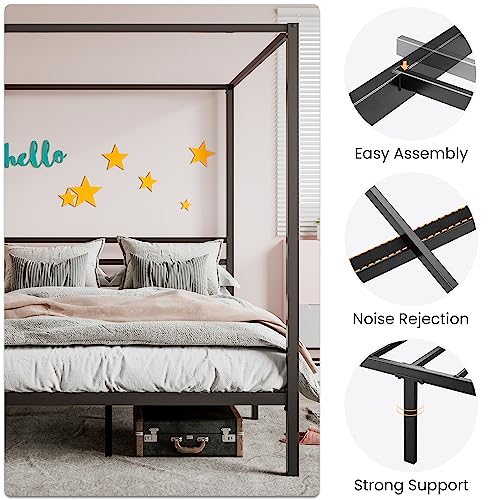 Queen Metal Slatted Bed Frame Black, view 5