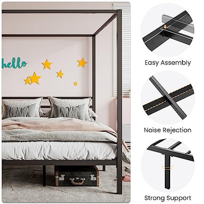 Queen Metal Slatted Bed Frame Black, view 5