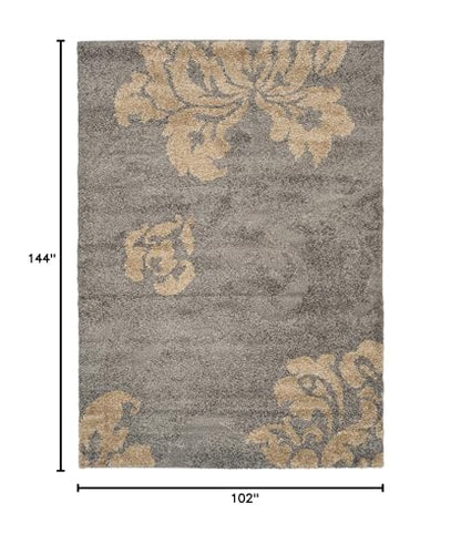 SAFAVIEH Florida Shag Collection Area Rug - 8'6" x 12', Grey & Beige, Floral Design, Non-Shedding & Easy Care, 1.2-inch Thick Ideal for High Traffic Areas in Living Room, Bedroom (SG458-8013)