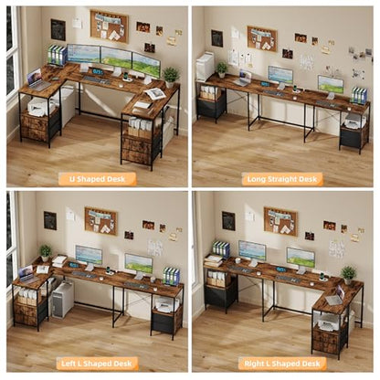 67" U Shaped Computer Desk, Reversible L Shaped Gaming Desk, view 5