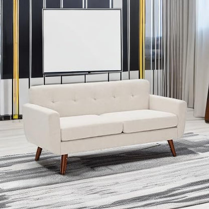 65" W Loveseat Sofa, Mid Century Modern Decor Love Seat Couches for Living Room, Button Tufted Upholstered Small Couch for Bedroom, Solid and Easy to Install Love Seats Furniture, Beige