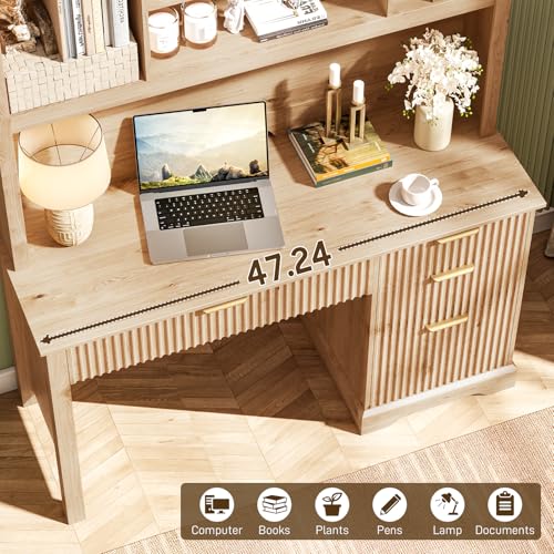 Fluted Executive Desk with Drawers, Wood Computer Desk with Ample File Drawer, view 7