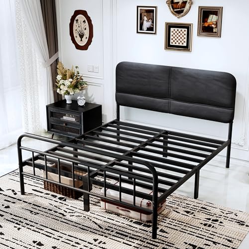 14Inch Metal Bed Frame, Full Size Bed Frame with Upholstered Headboard, view 5