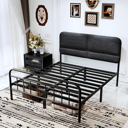 14Inch Metal Bed Frame, Full Size Bed Frame with Upholstered Headboard, view 5