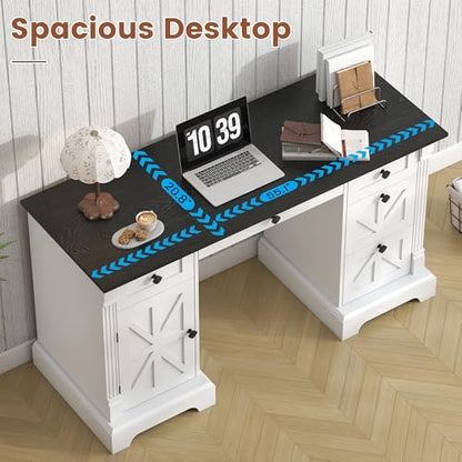 55'' Farmhouse Executive Desk with Drawers, White, view 4